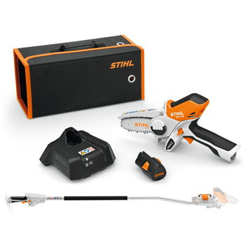 Podręczna pilarka łańcuchowa do gałęzi GTA 26, zestaw z akumulatorem AS2, ładowarką AL1 i wysięgnikiem STIHL